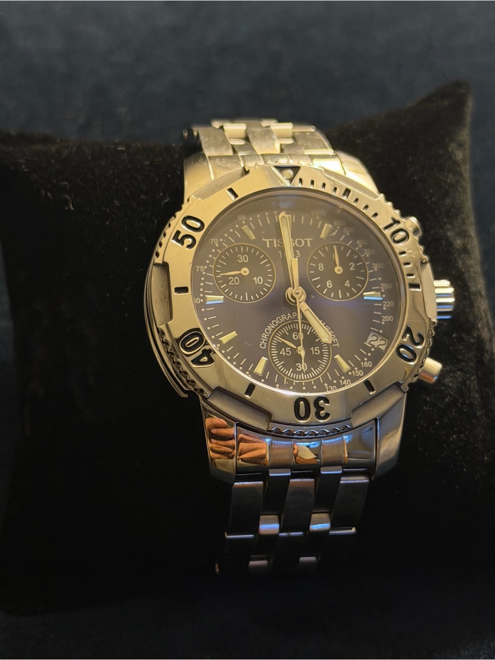 Tissot Silver Chronograph Watch with Black Dial